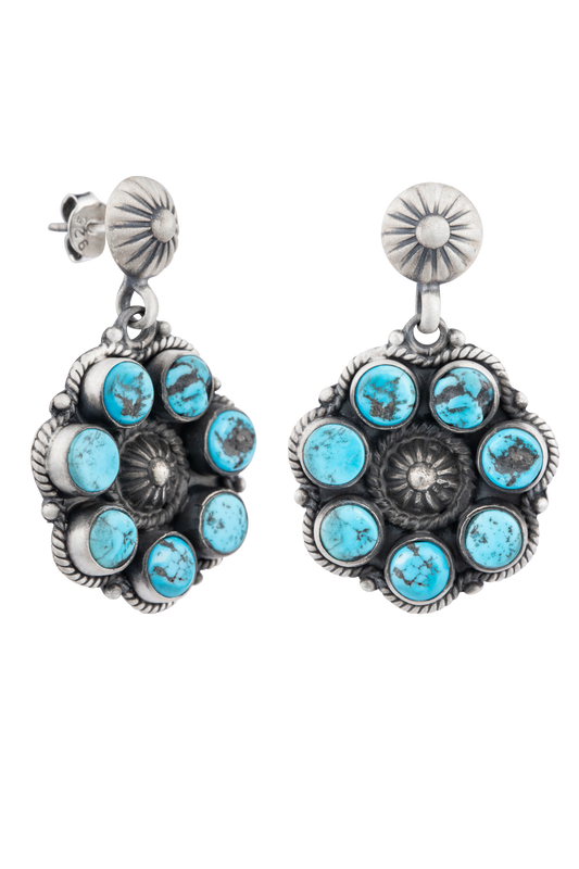 Sterling Silver Turquoise Cluster Flower Earrings