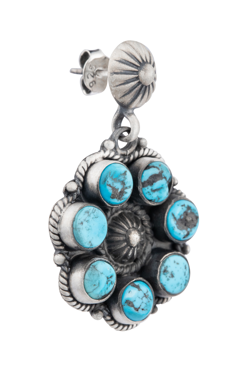 Sterling Silver Turquoise Cluster Flower Earrings