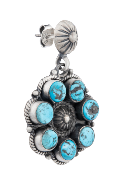 Sterling Silver Turquoise Cluster Flower Earrings