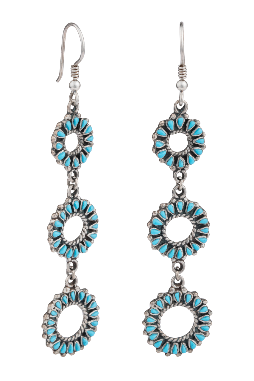 Sterling Silver Cascading Turquoise Flower Earrings