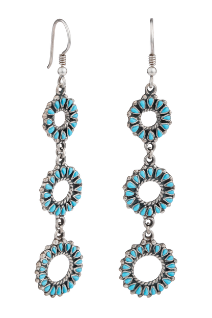 Sterling Silver Cascading Turquoise Flower Earrings