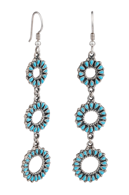 Sterling Silver Cascading Turquoise Flower Earrings