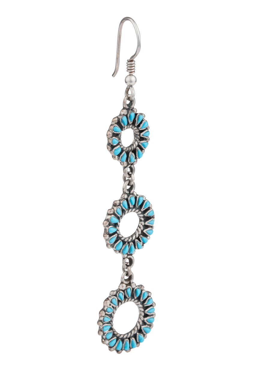 Sterling Silver Cascading Turquoise Flower Earrings