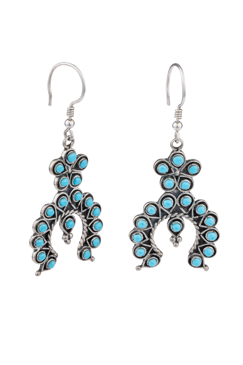 Zuni Petit Point Turquoise Squash Blossom Earrings
