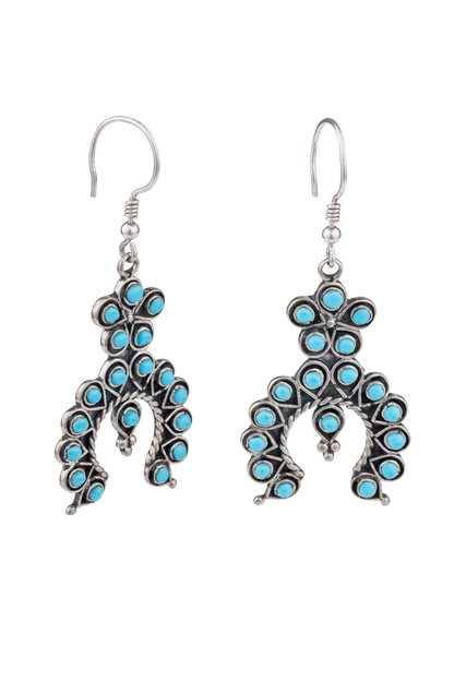 Zuni Petit Point Turquoise Squash Blossom Earrings