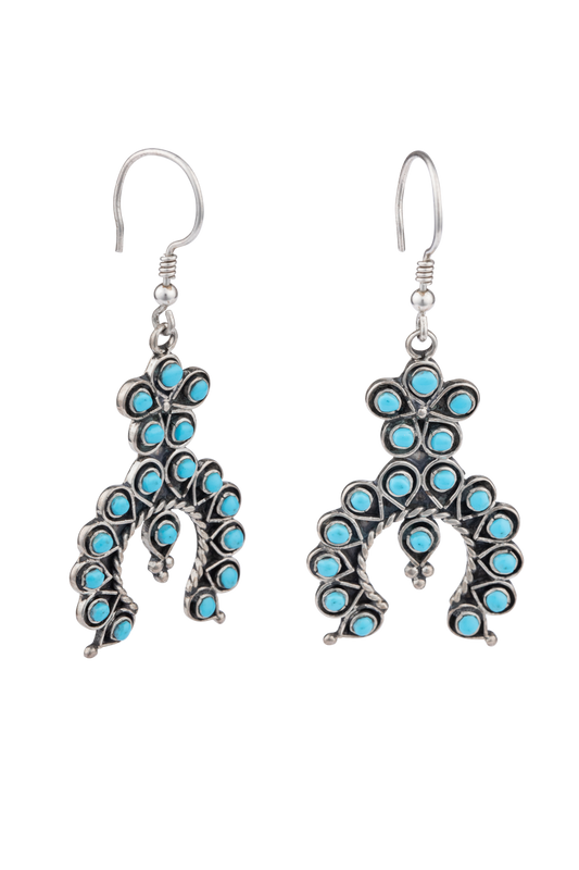 Zuni Petit Point Turquoise Squash Blossom Earrings
