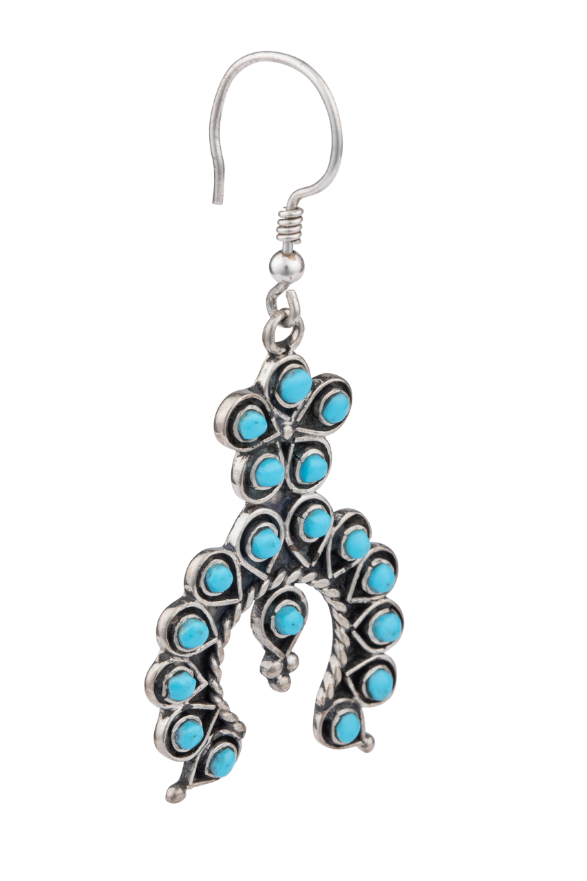 Zuni Petit Point Turquoise Squash Blossom Earrings