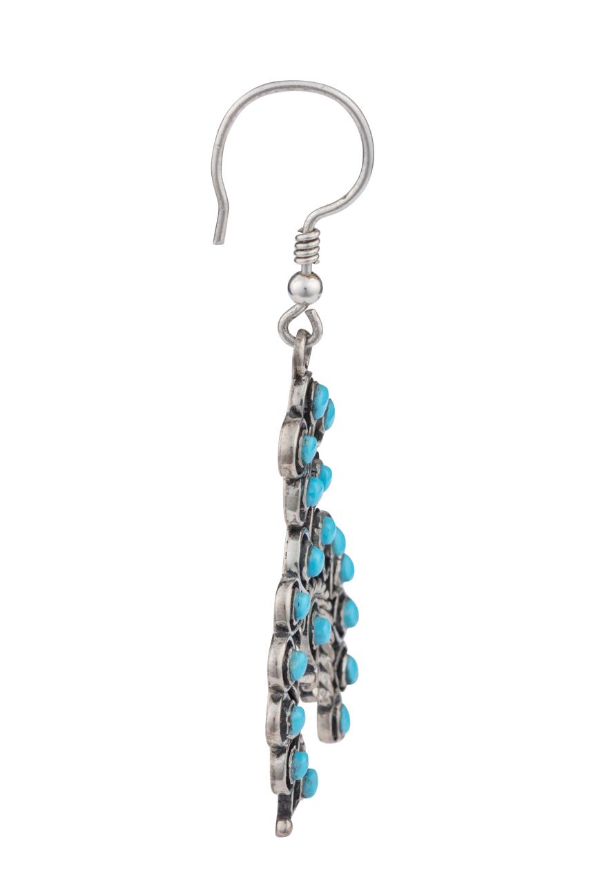 Zuni Petit Point Turquoise Squash Blossom Earrings
