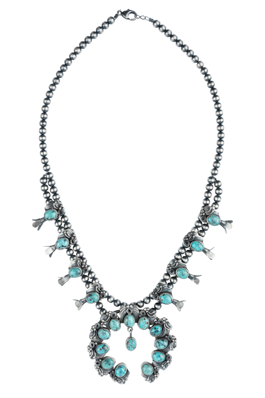 Multi-Turquoise Squash Blossom Necklace
