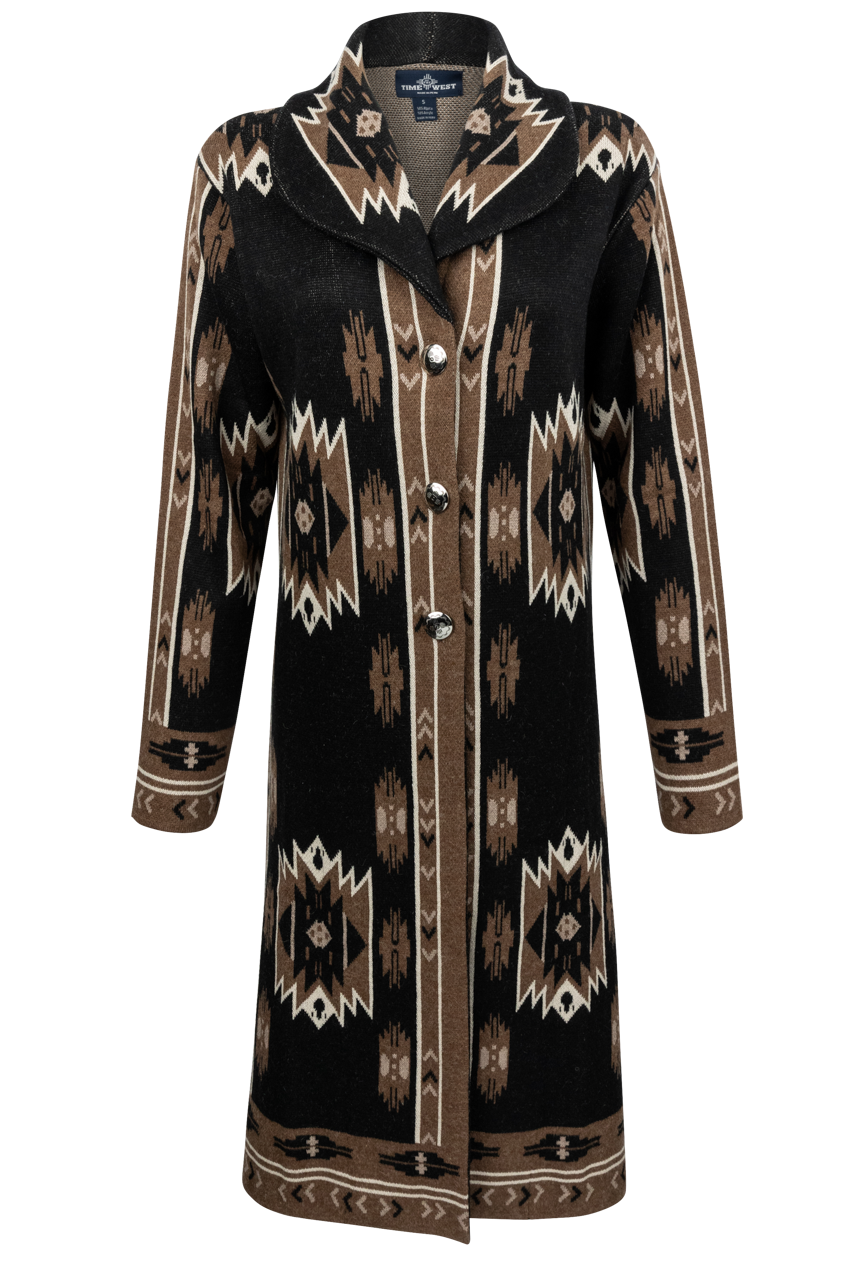 Time of the West Southwestern Sweater Coat - Black & Brown