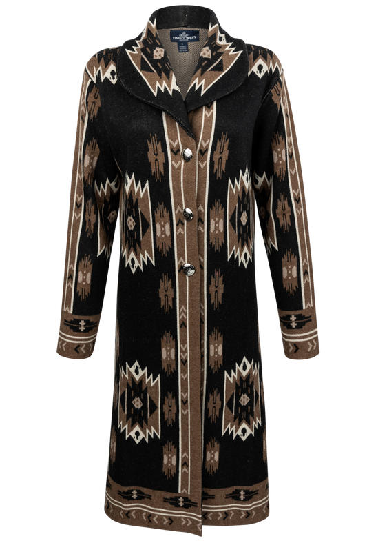 Time of the West Southwestern Sweater Coat - Black & Brown