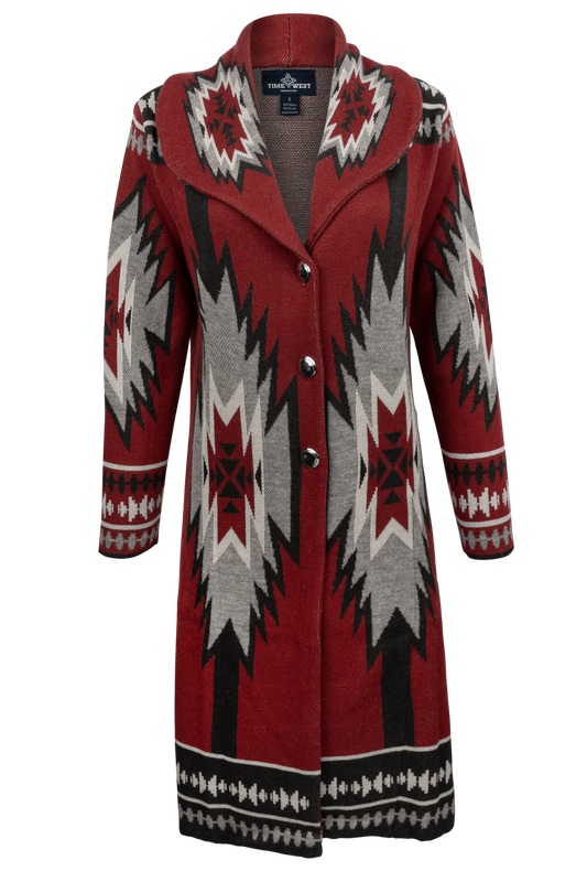 Time of the West Southwestern Sweater Coat - Red