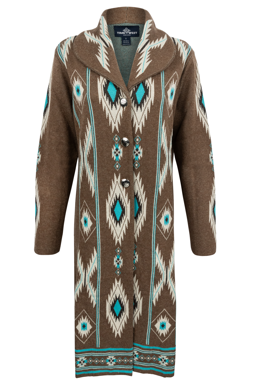 Time of the West Southwestern Sweater Coat - Brown