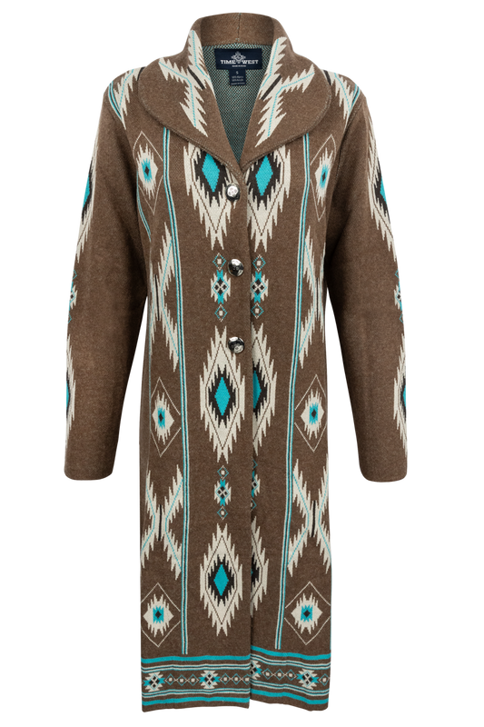 Time of the West Southwestern Sweater Coat - Brown