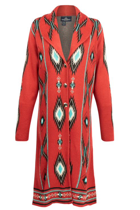 Time of the West Cardigan Coat - Red