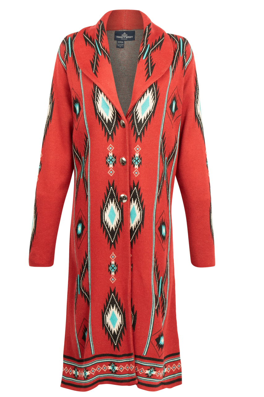 Time of the West Cardigan Coat - Red