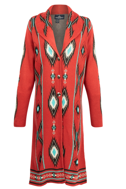 Time of the West Cardigan Coat - Red