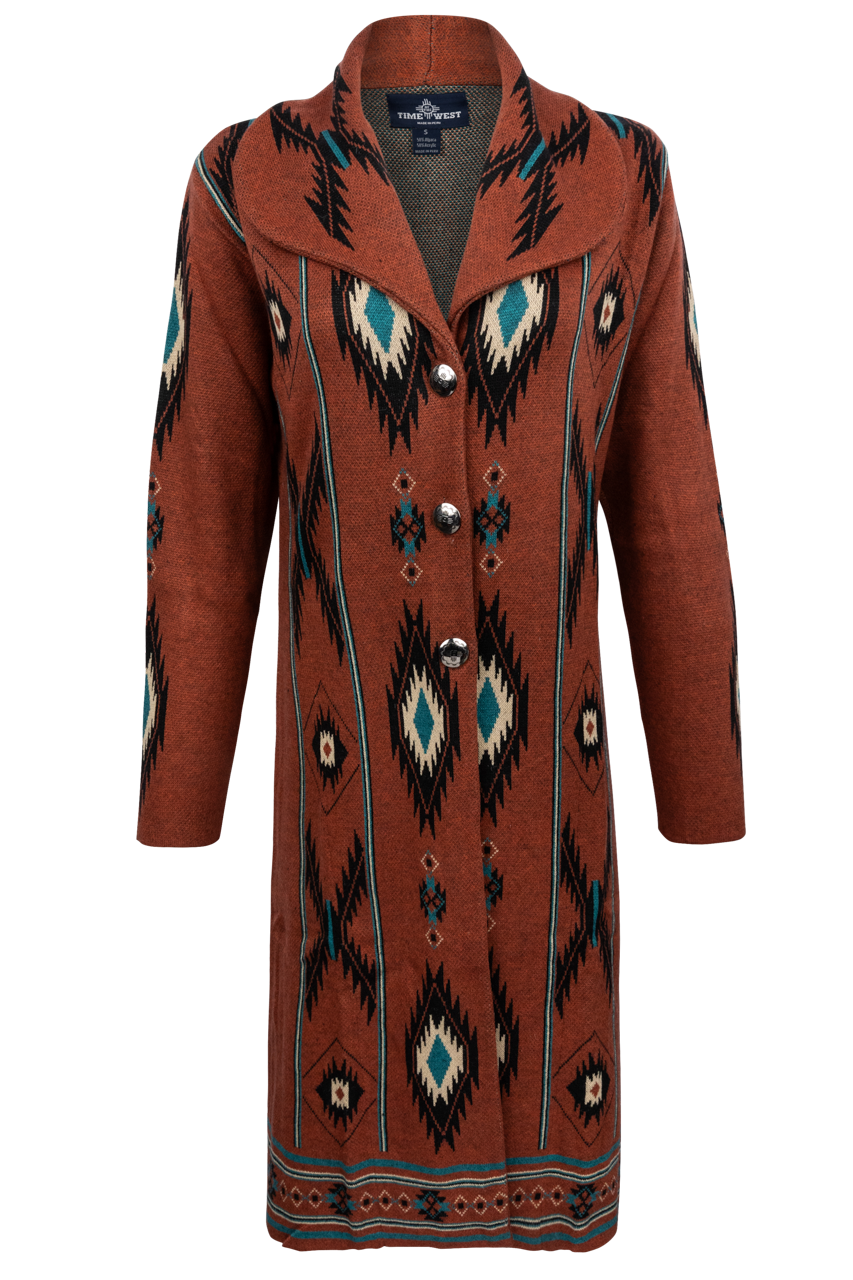 Time of the West Southwestern Sweater Coat - Rust