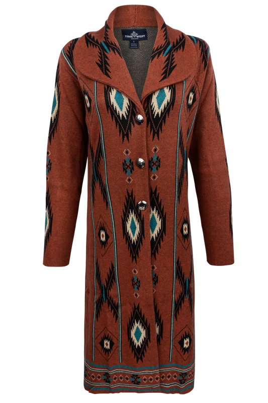 Time of the West Southwestern Sweater Coat - Rust