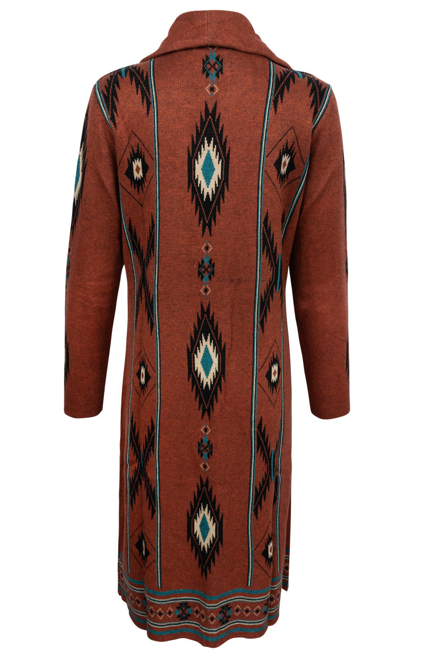 Time of the West Southwestern Sweater Coat - Rust