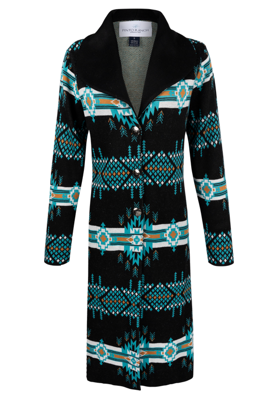 Pinto Ranch Black Aztec Print Sweater Coat