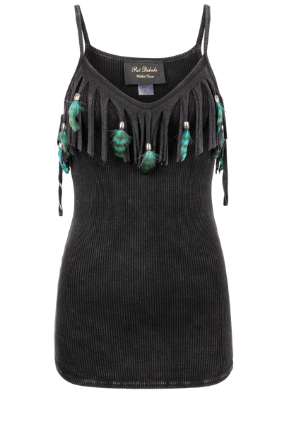 Pat Dahnke Black Fringe Tank Top