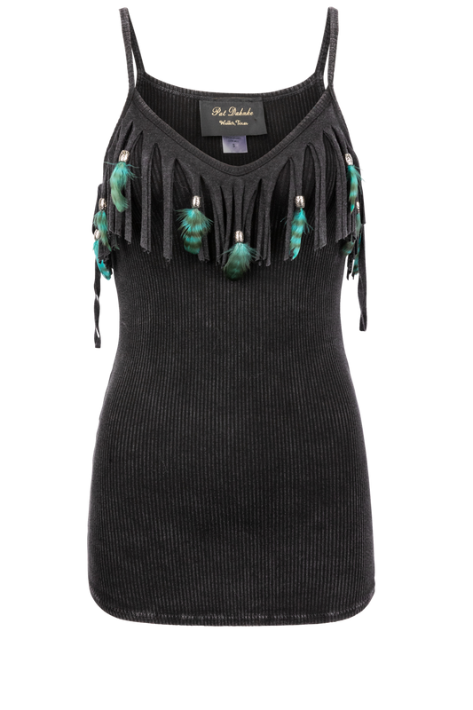 Pat Dahnke Black Fringe Tank Top