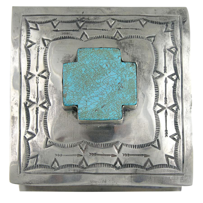 Silver Stamped Box with Turquoise Cross
