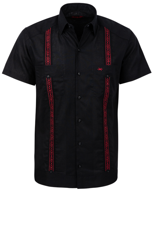 Texas Standard Tejas Guayabera Shirt - Red/Black