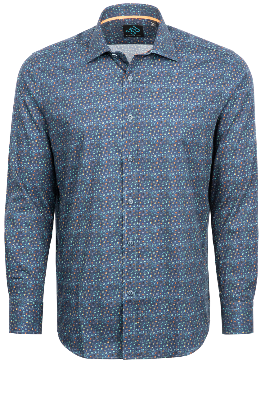 Pinto Ranch YY Collection Button-Front Sport Shirt - Dotted Navy