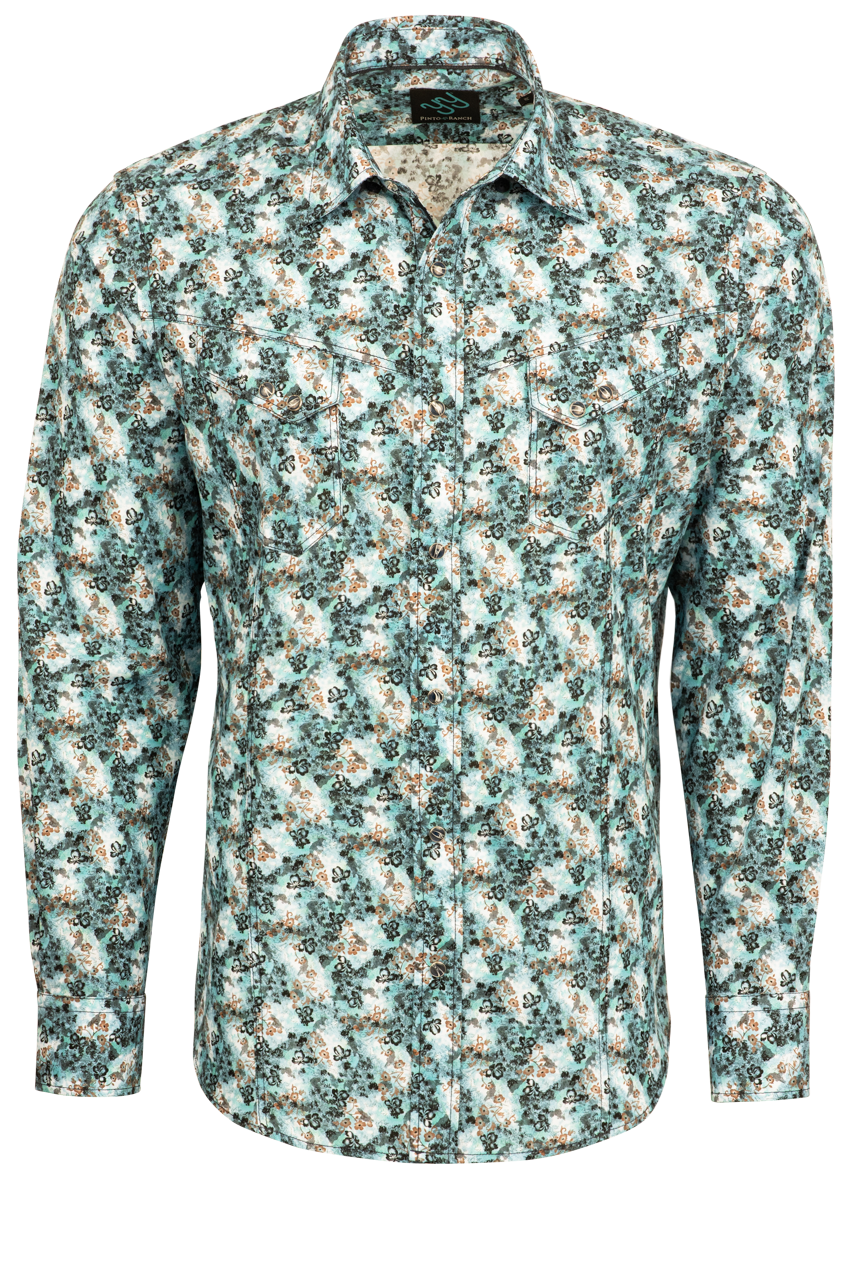 Pinto Ranch YY Collection Snap Front Sport Shirt - Turquoise Floral