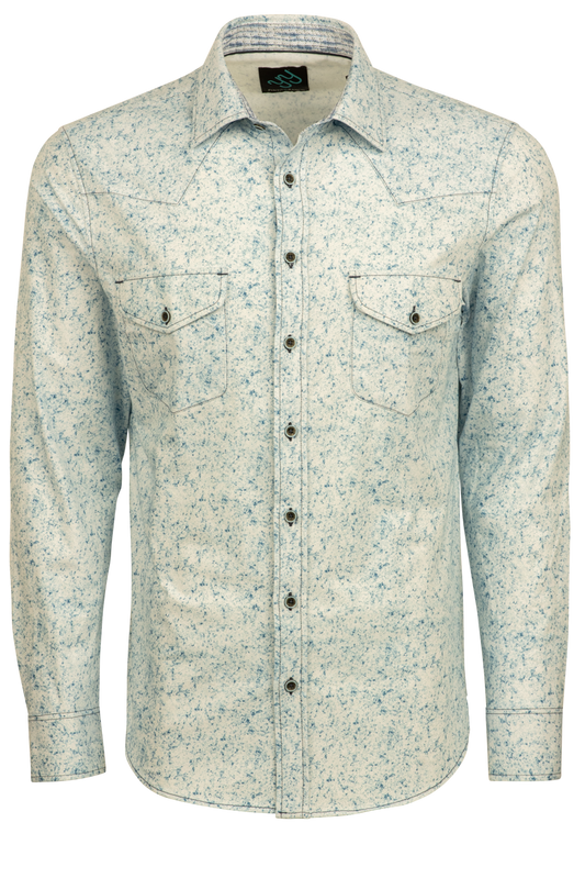 Pinto Ranch YY Collection Button-Front Sport Shirt - White & Blue