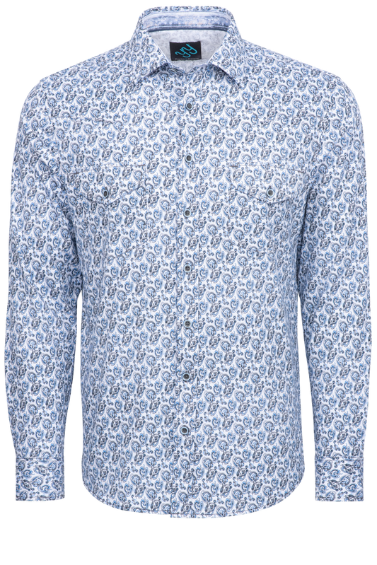 Pinto Ranch YY Collection Button-Front Shirt - Blue Paisley