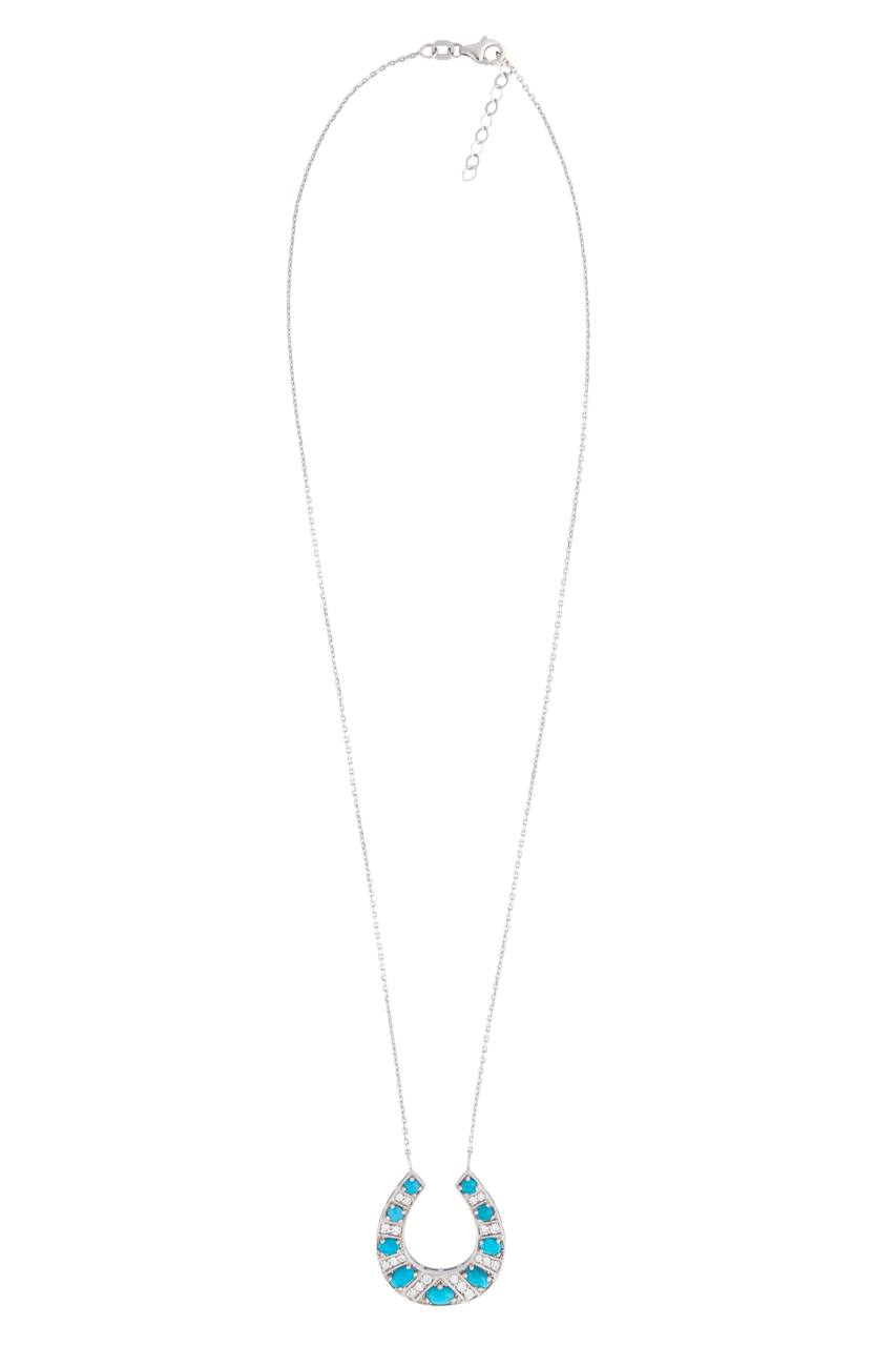 White Gold & Turquoise Horseshoe Necklace
