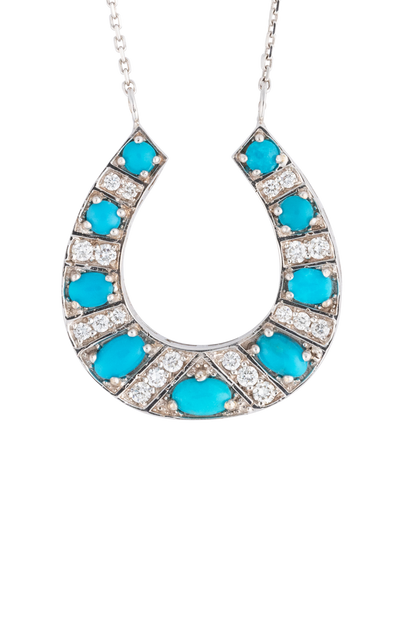 White Gold & Turquoise Horseshoe Necklace