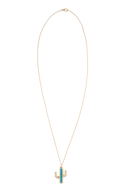Turquoise & Diamond Cactus Pendant Necklace