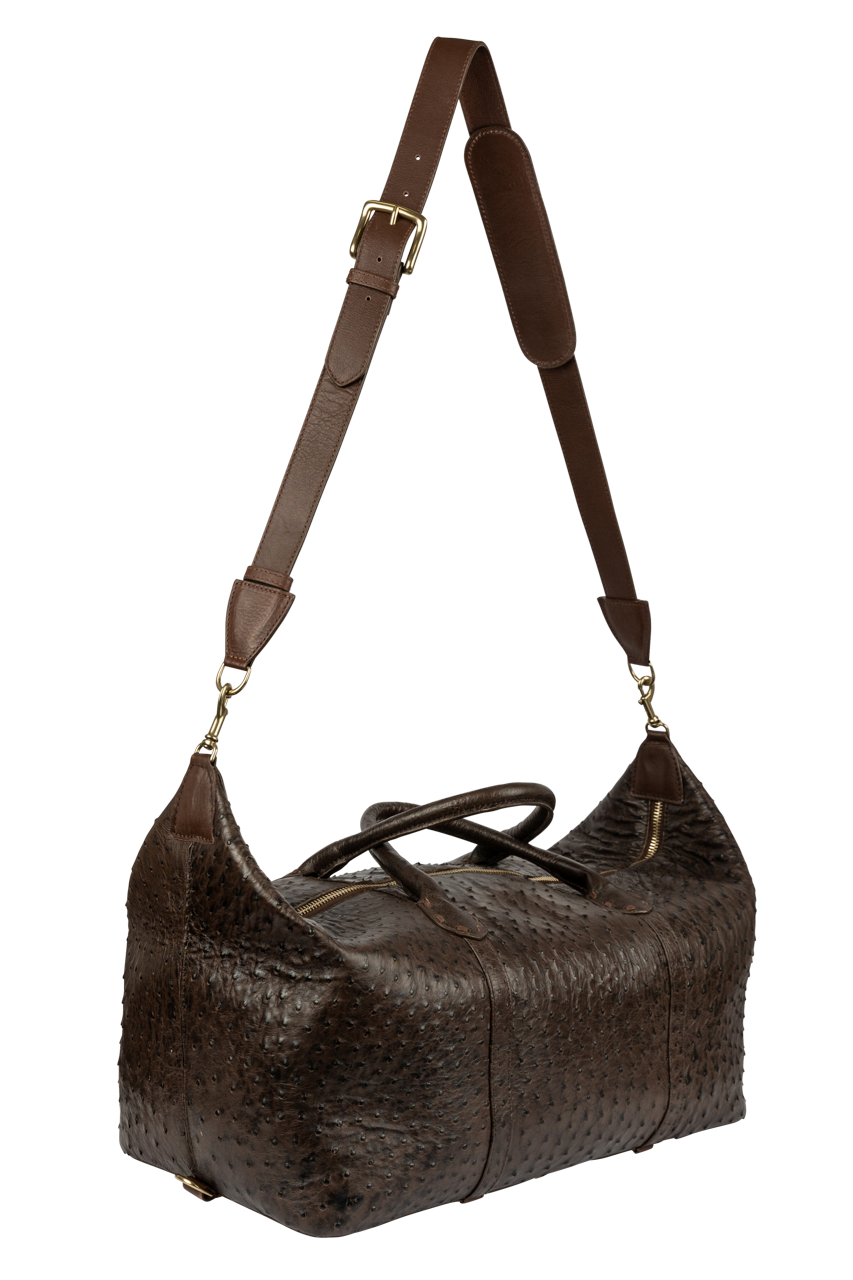 Maverick's Ostrich Weekender Bag - Chocolate