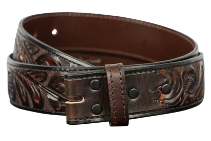 Chacon 1.5" Western Tooled Straight Belt Strap - Brown