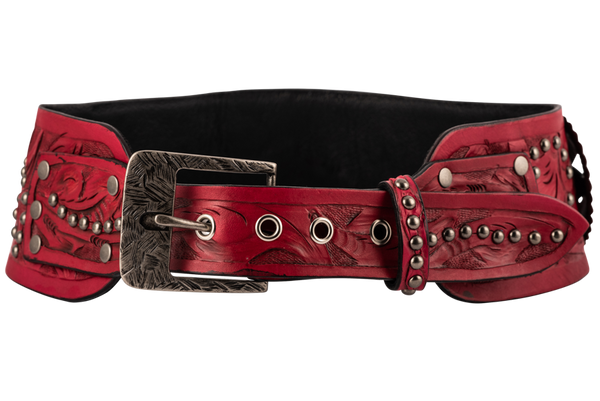 CTM Leather Western Belt - Floral Embossed, 1 3/8" Wide, Removable Buckle, Size 38, Red 1 thumbnail image