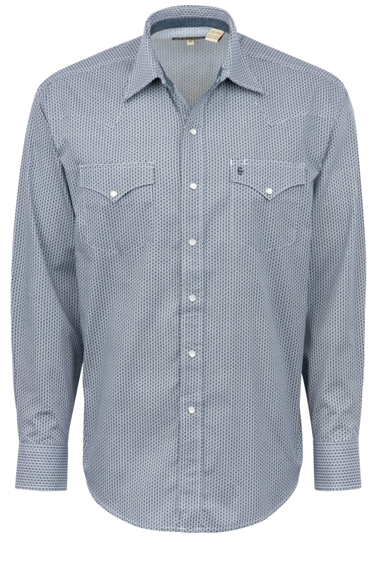 Stetson Men's Deco Geometric Pearl Snap Shirt - Blue