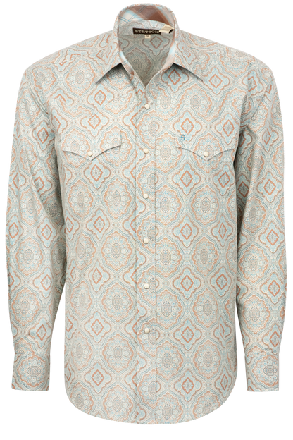 Stetson Men's Paisley Snap Front Shirt - Aqua/Ivory