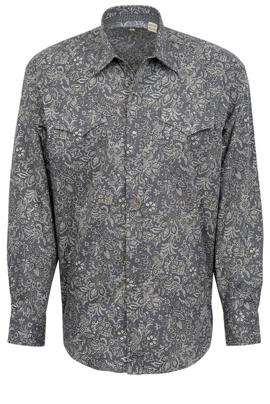 Stetson Men's Paisley Print Pearl Snap Shirt - Silver