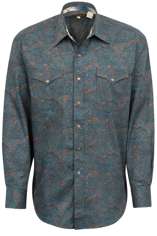 Stetson Men's Steel Paisley Print Pearl Snap Shirt - Blue