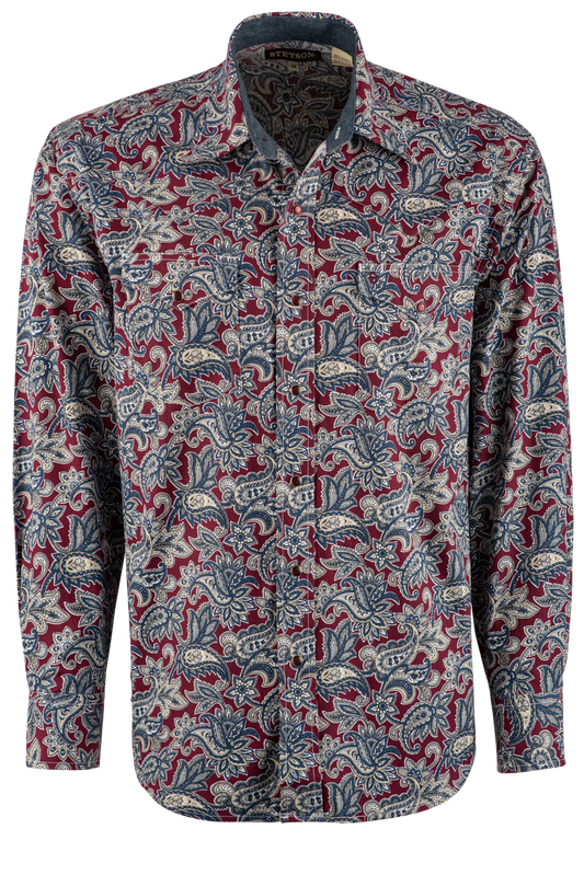 Stetson Paisley Printed Long Sleeve Pearl Snap Shirt