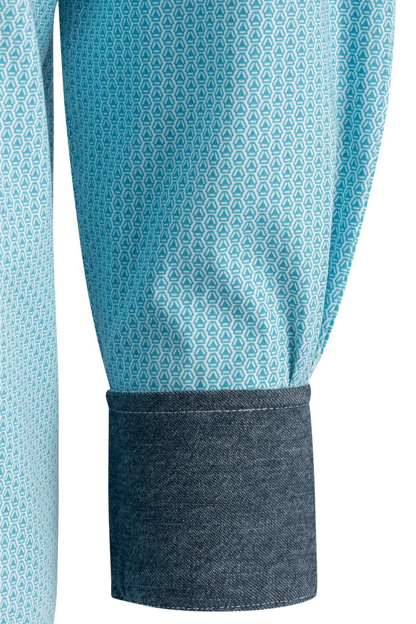 Stetson Deco Print Long Sleeve Pearl Snap Shirt - Blue