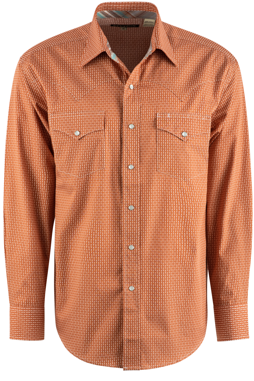 Stetson Orange Broken Arrow Long Sleeve Pearl Snap Shirt