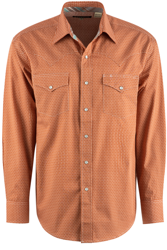 Stetson Orange Broken Arrow Long Sleeve Pearl Snap Shirt