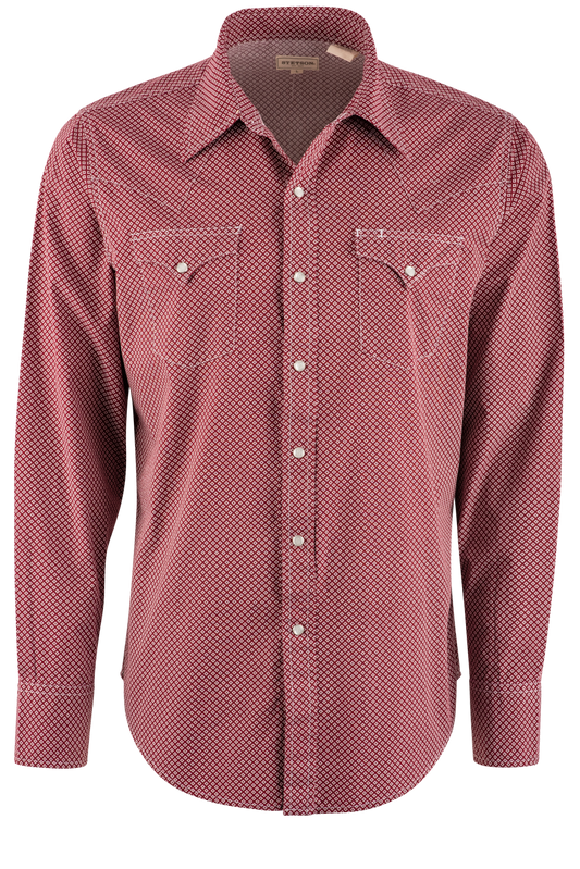 Stetson Diamond Long Sleeve Pearl Snap Shirt - Red