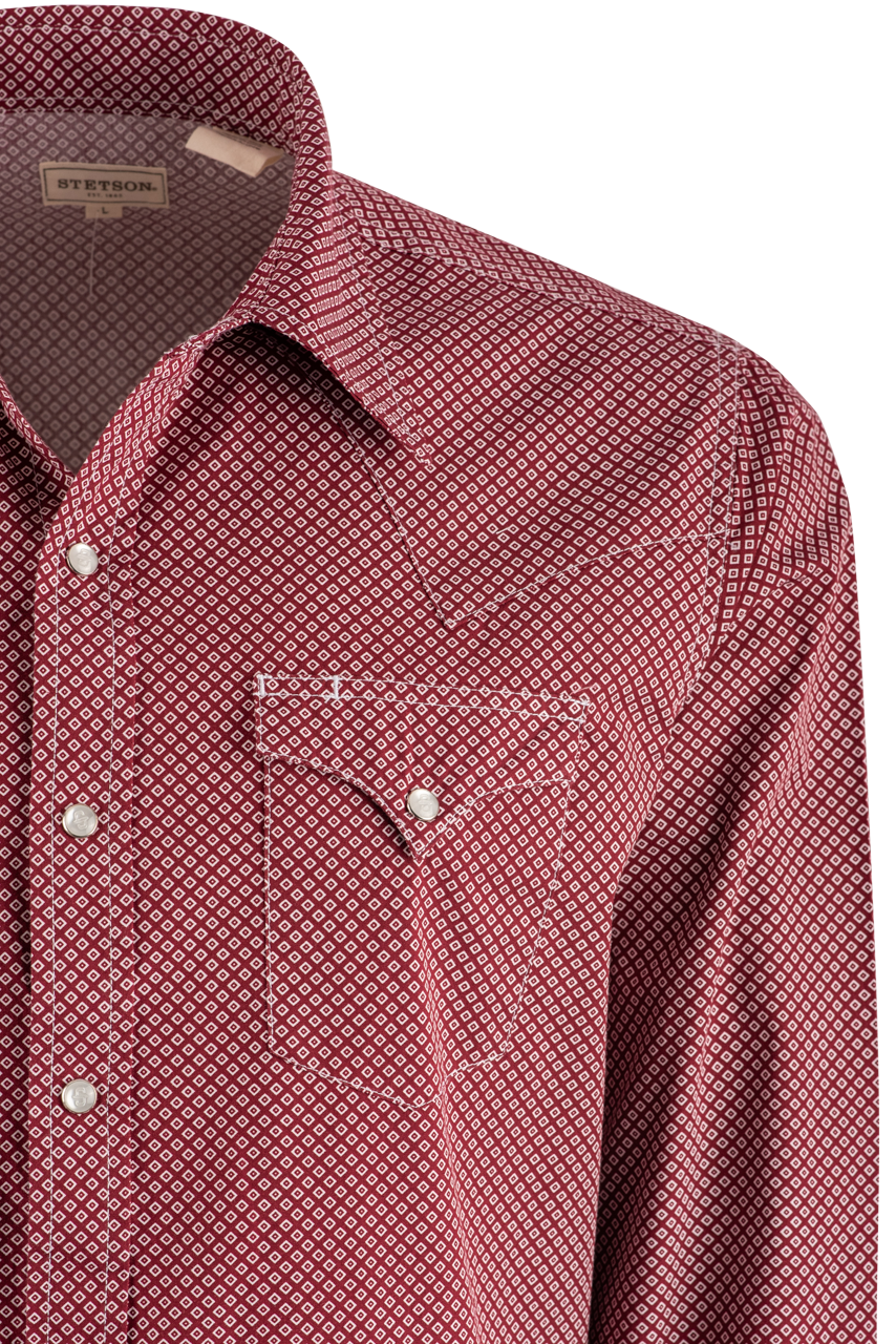 Stetson Diamond Long Sleeve Pearl Snap Shirt - Red