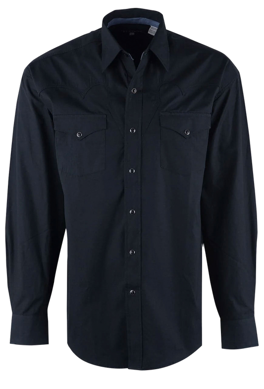 Stetson Men's Peached Poplin Snap Shirt - Solid Black
